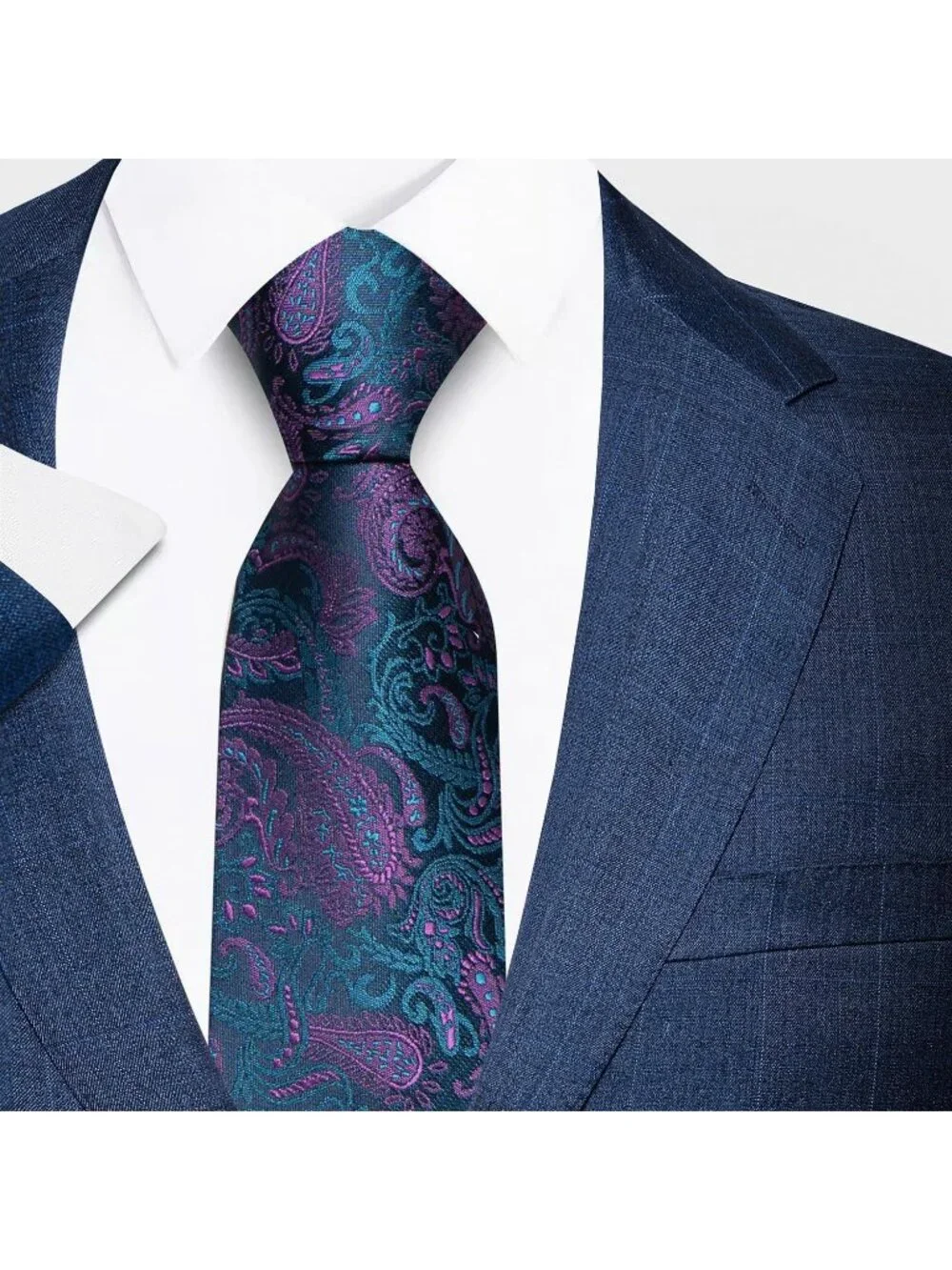 🆕Men Teal & Purple 100%Microfiber Paisley Slim Formal Necktie For Wedding Dress